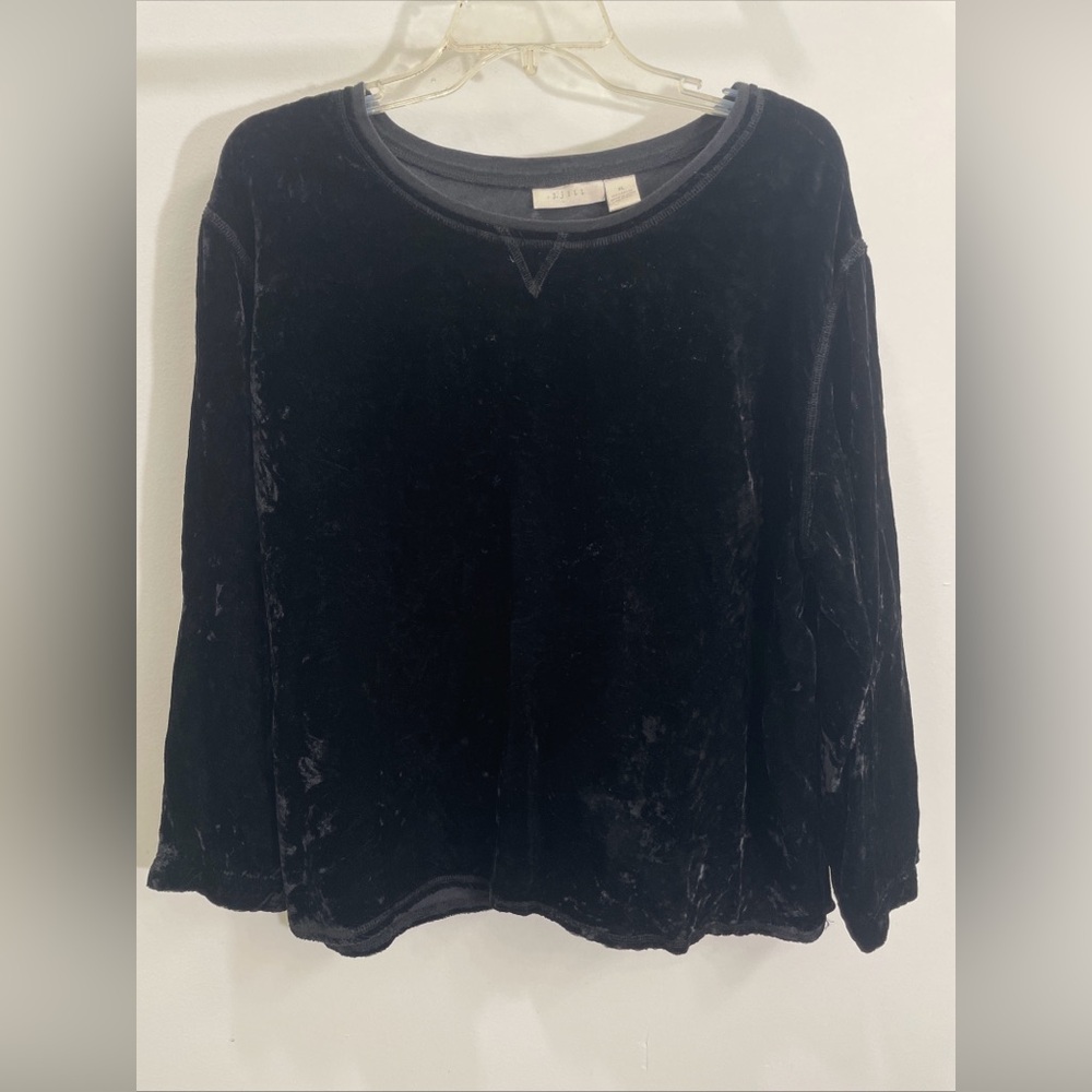 J. Jill Xl Black Crush Velvet Long Sleeve Crew Neck Whimsigoth Witchy Fairy Vint